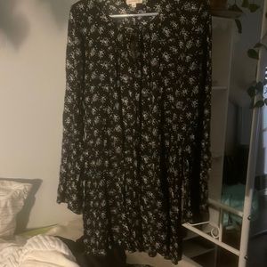 Boho long sleeve black short dress